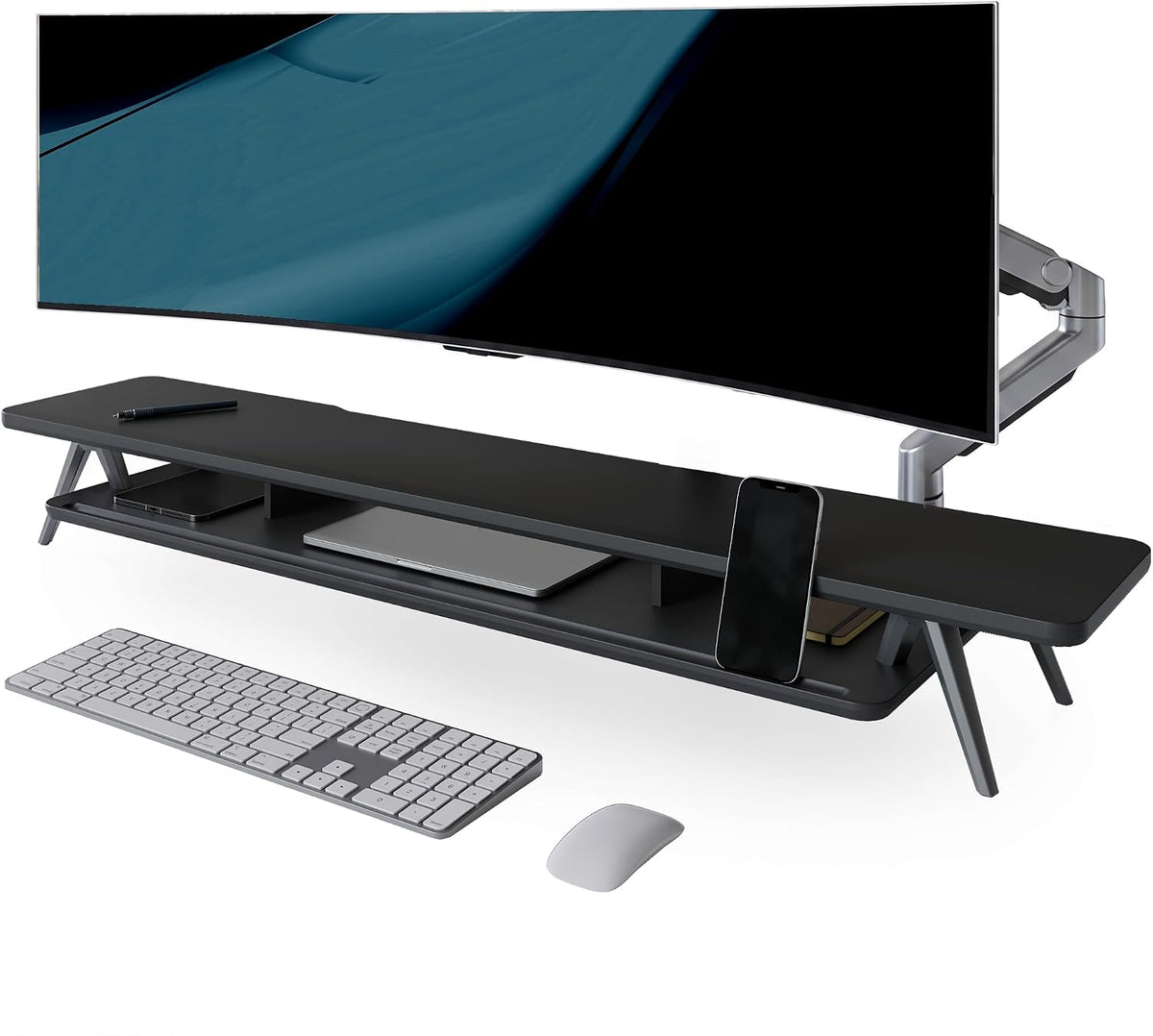 Fenge Dual Monitor Stand Riser, Wooden Desk Shelf with 2-Tier Storage