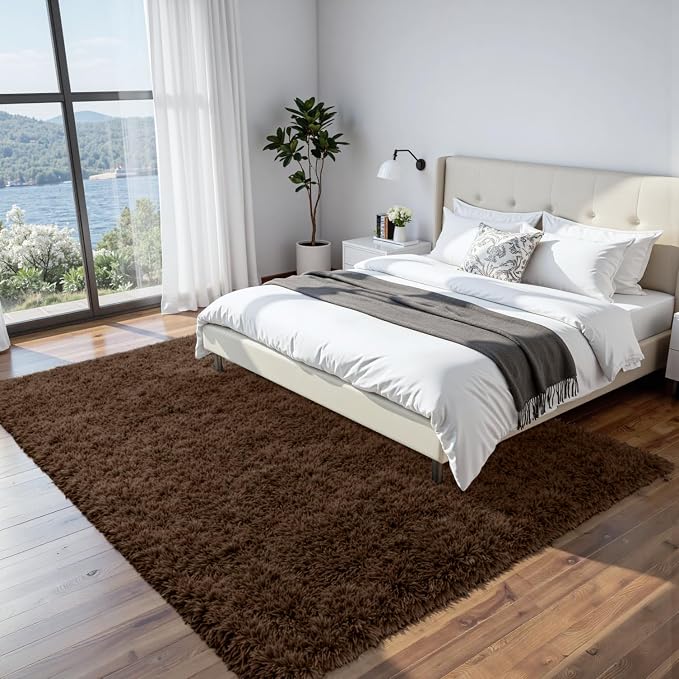 6x9 Area Rugs for Living Room Rug: Soft Fluffy Shag Brown Rugs for Bedroom