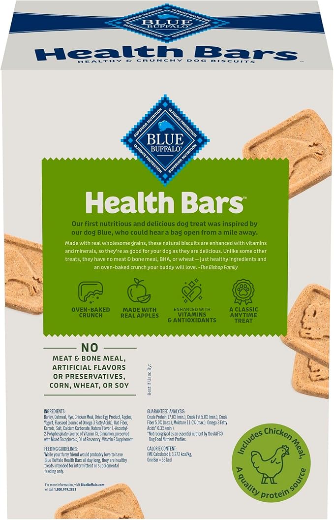Blue Buffalo Health Bars Crunchy Dog Biscuits, Oven-Baked with Natural Ingredients, Apples & Yogurt, 3.5-lbs Box (Pack of 3)