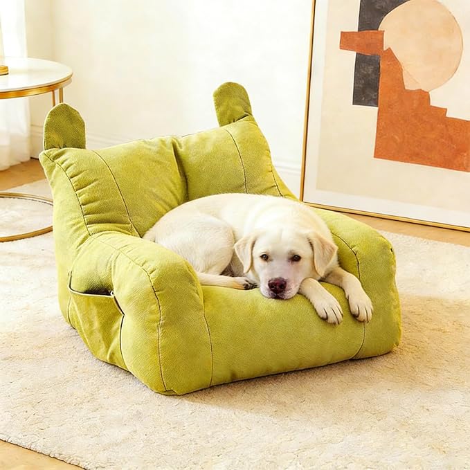 Cute Ear Pet Sofa Bed, Pet Bed Mat, Linen Pet Bed for Small & Medium Dogs and Cats, Soft Washable Pet Furniture Beds Supplies for Dog Kitty (Green)