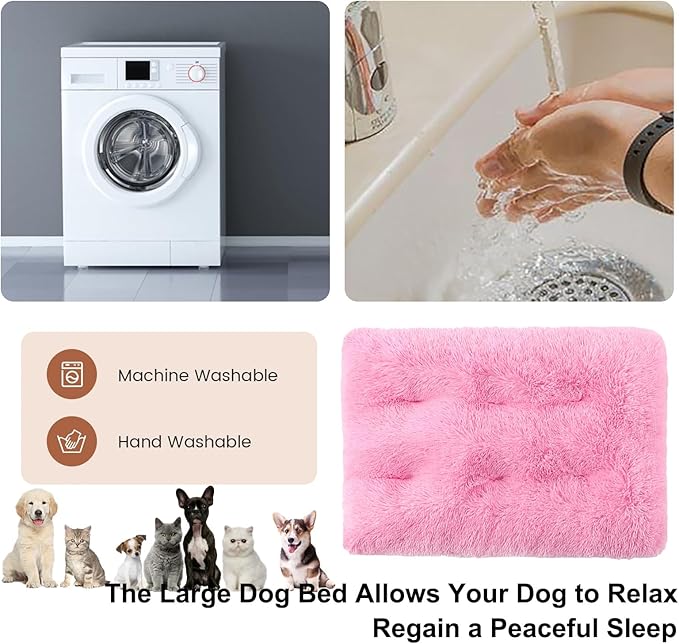 Dog Crate Mat, Dog Bed for Large Dogs, Comfy Fluffy Kennel Pad Anti-Slip for Dog beds & Furniture, Quilted Dog Bed for Pets for Medium/Small Dogs Cats (Color : Pink 3, Size : 48x33)