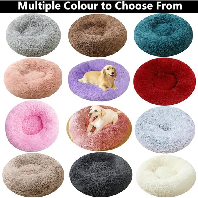 Donut Dog Bed Cat Bed, 20 Inch Round Fluffy Dog Beds for Small Dogs and Cats, Anti-Anxiety Donut Dogs Cuddler Bed, Washable Pet Bed for Medium Cats (Coffee White)