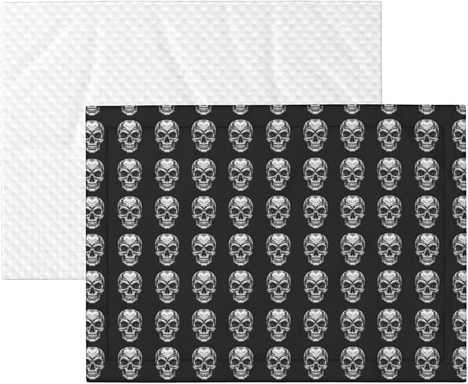Pet Blanket for Indoor Outdoor Use, Black Skull Head, Two Sided Reversible Plush Mat with Bumpy Dot Texture for Patios Crates Portable Bed Companion