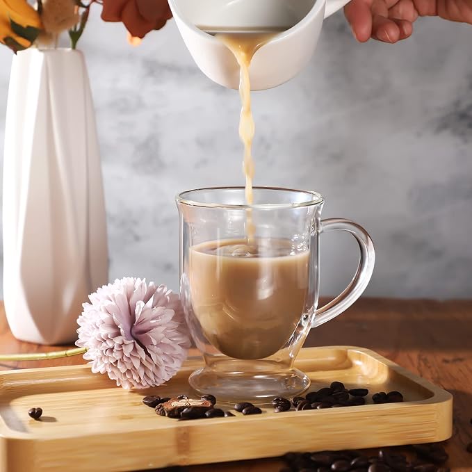 Gejoy 6 Sets Double Wall Glass Coffee Mugs