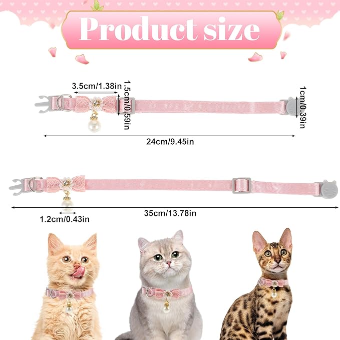 Cat Collar Breakaway, Cat Collar with Pearl Pendant Quick Release Safe Buckle Pink Bowtie Adjustable Baby Kitten Collars Cute Cat Collar for Girl Cat (Style2)