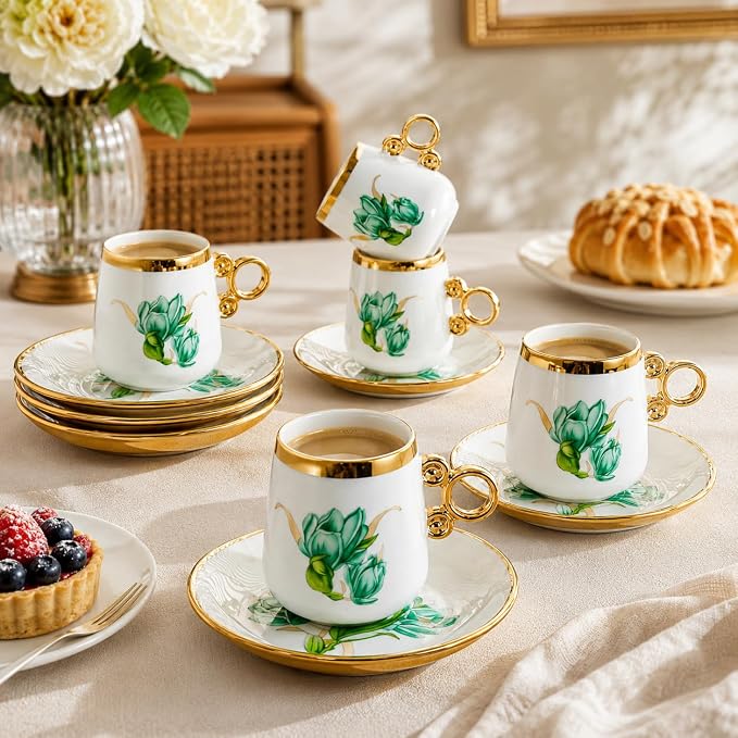 Porcelain Tea Cups and Saucers Set