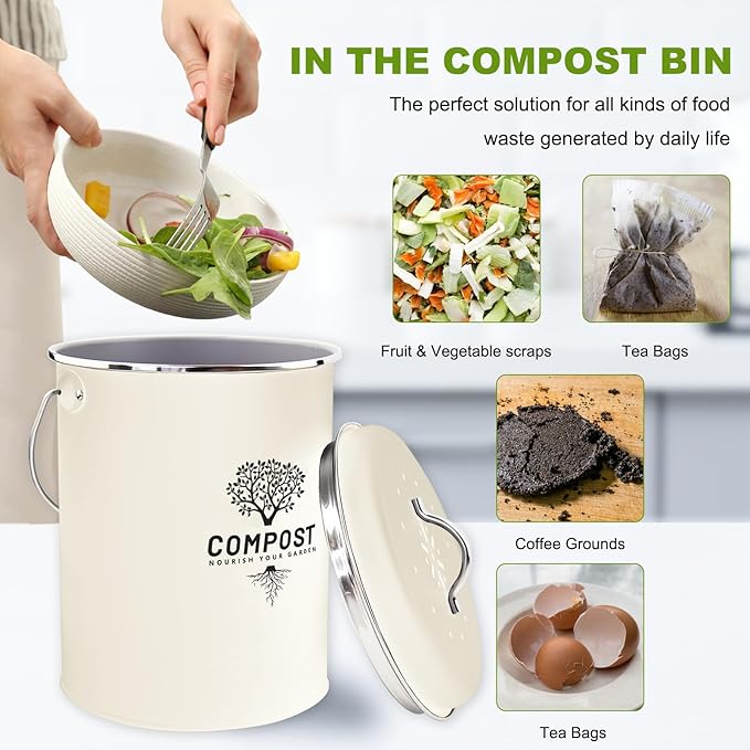Kitchen Countertop Compost Bin, Odor Resistant Indoor Compost Bin