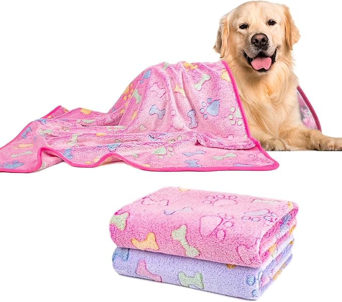 Dono 1 Pack 2 Dog Blankets, Soft Fluffy Fleece Pet Blanket Warm Sleep Mat Paw Print Design Puppy Kitten Throw Blankets Doggy Blanket for Dogs