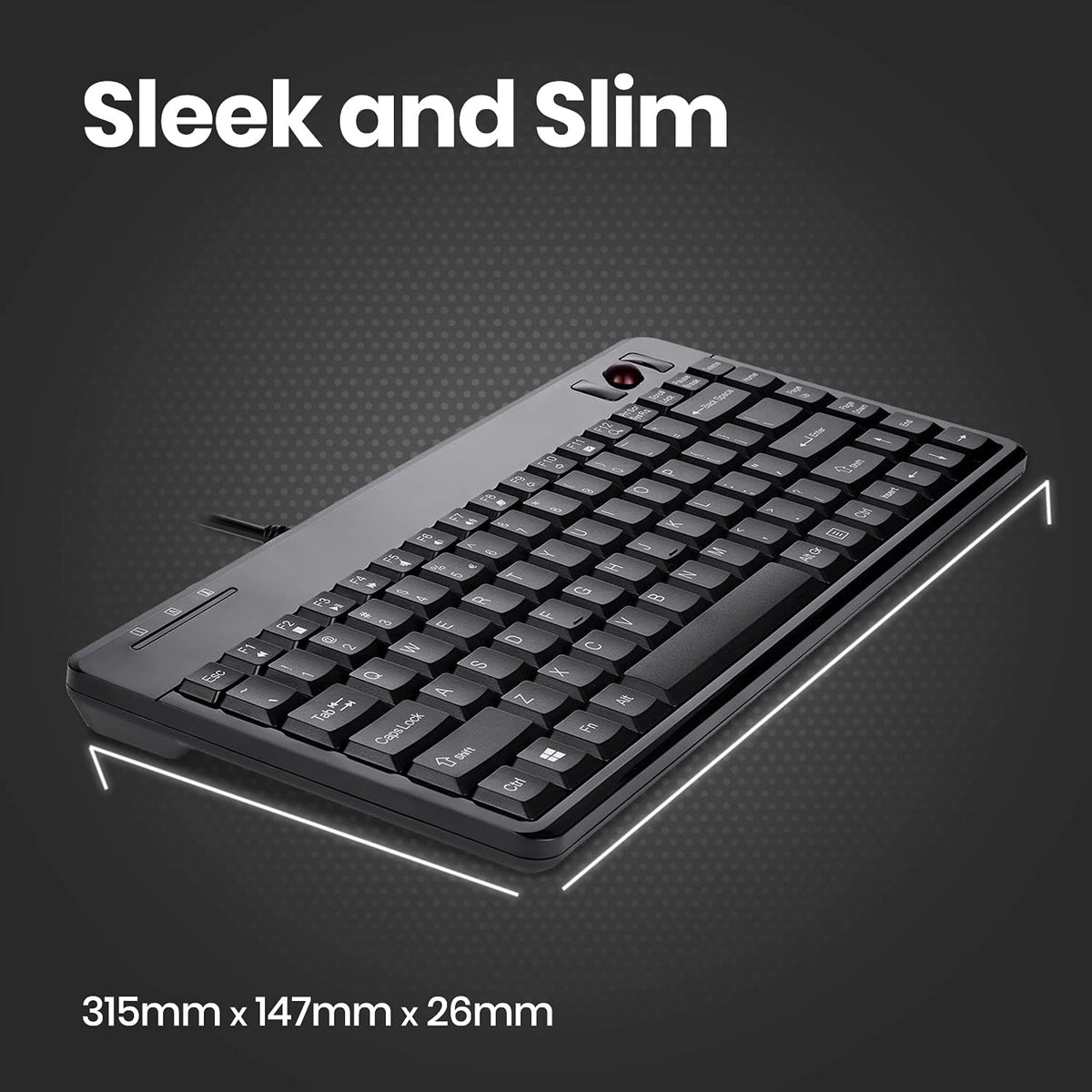 Perixx PERIBOARD-505H Wired Mini Keyboard with Built-in Trackball, 0.55 Inch Trackball and 2 USB Hubs, Black, US English Layout