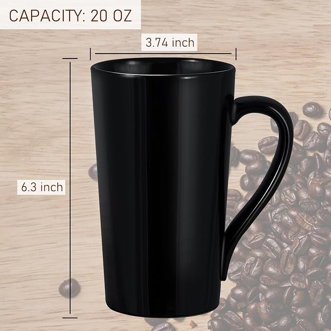 20 oz Ceramic Black Coffee Mugs Set of 6, Large Tall Coffee Mug