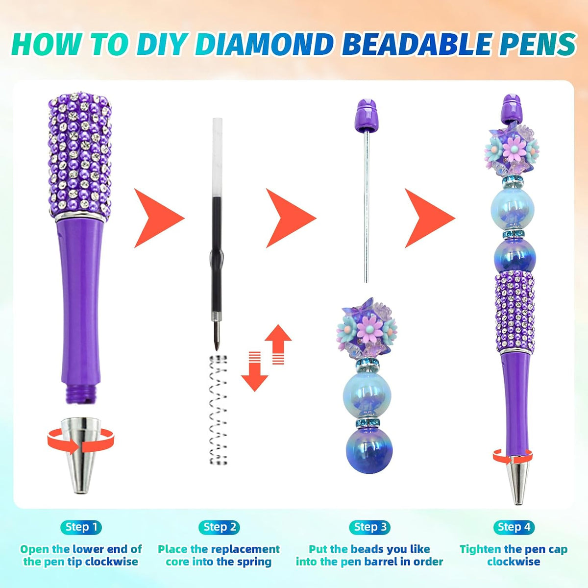150 Pcs DIY Diamond Beadable Pen Kit - 50 Plastic Rhinestone Beaded Pens Bulk with Refills & Bags - Fancy Cute Glitter Pens for Crafting, Students & Teachers – School Supplies (Candy color)
