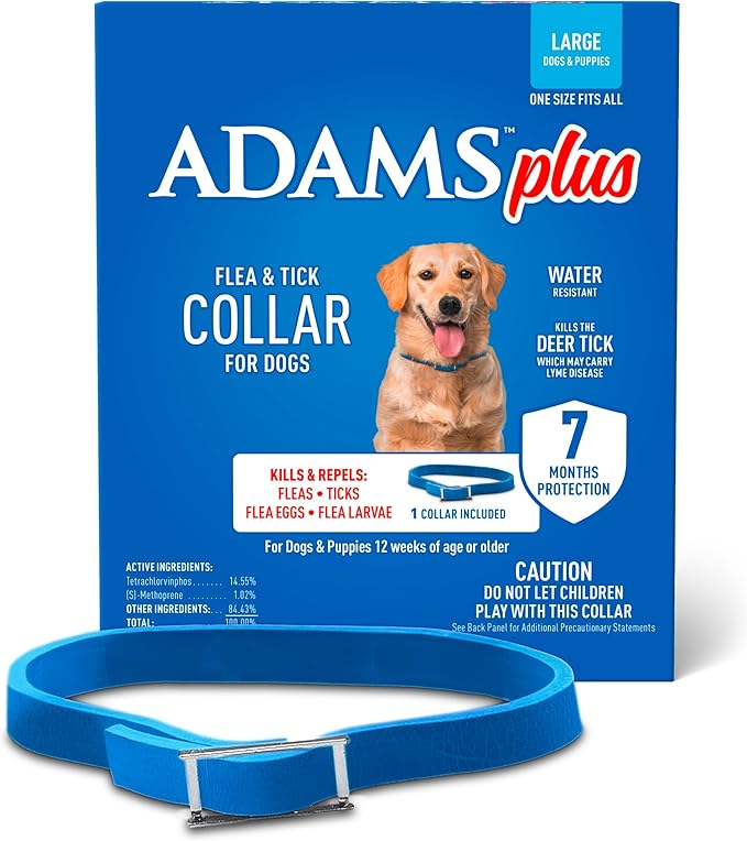 ADAMS Plus Flea & Tick Collar for Large Dogs, Flea Collar for 7-Month Prevention, Adjustable Collar Fits Large Dogs & Puppies, Kills Fleas & Ticks, 1 Count
