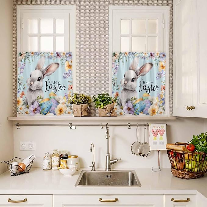 Happy Easter Kitchen Curtains Set 3 Piece