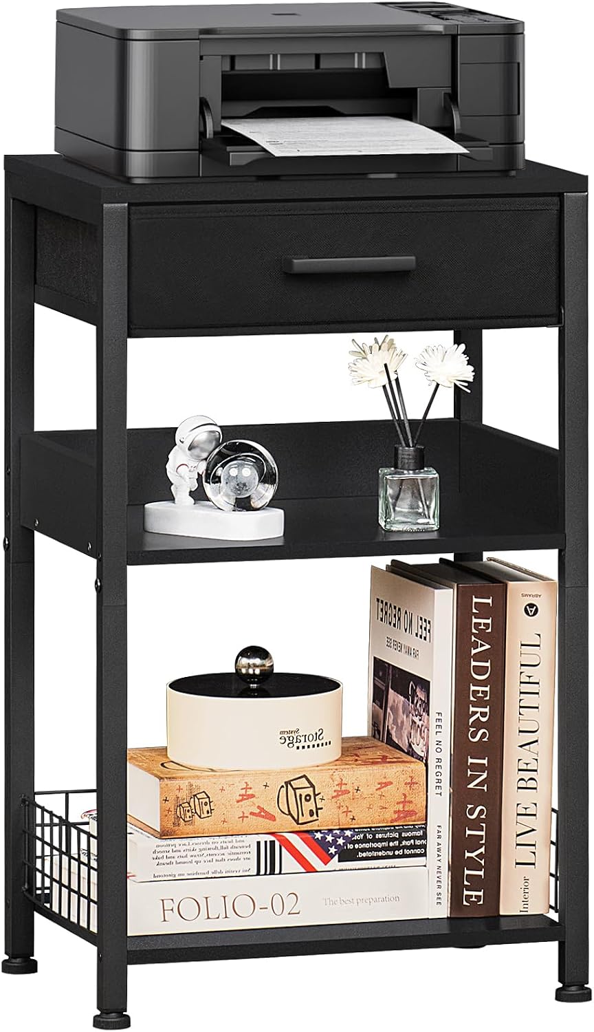 Lerliuo Printer Stand with Storage, 3-Tier Printer Table,Black