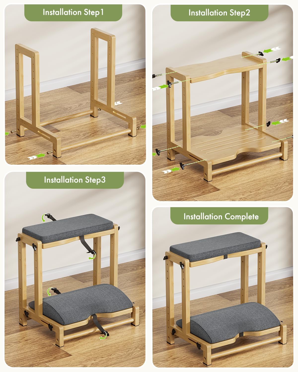 Amazer Double Step Foot Rest for Under Desk, 4 Adjustable Heights Bamboo Under Desk footrest with Soft Cushion, Dual-Layer Desk Foot Stool for Office Home Gaming, Natural Wood Foot Rests for Work
