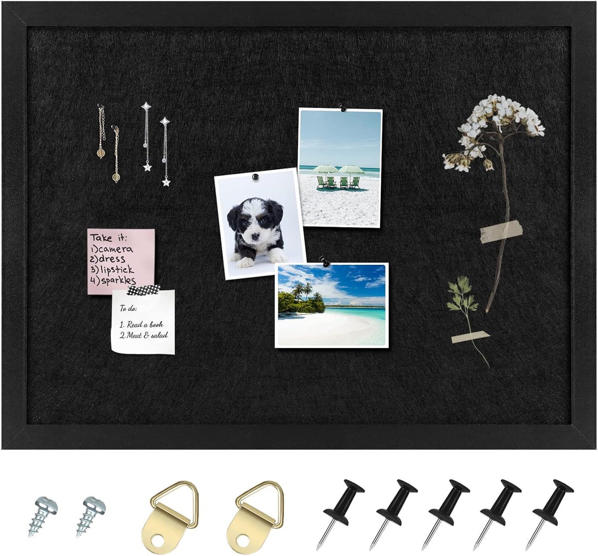 Cork Board Bulletin Board, Black Frame Cork Boards for Walls with Felt, Decorative Hanging Pin Board for Home School Office, Vision Board(4358,All Black,1pc)