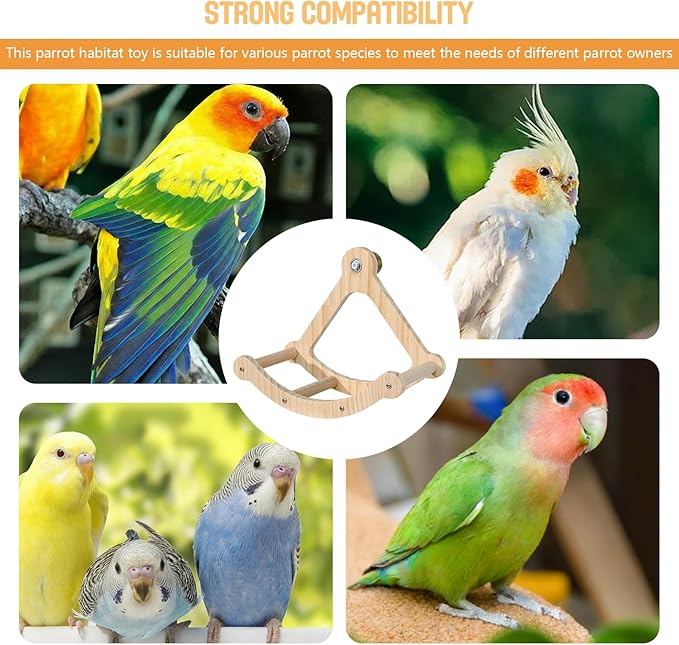 Bird Stand Perch Toy,Interactive Rocking Parakeet Toy and Perch, Wooden Exercise Wheel Cockatiel Toy, Intelligence Puzzle Enrichment Toys,Bird Playground Play Stands for Conure Budgie(A)