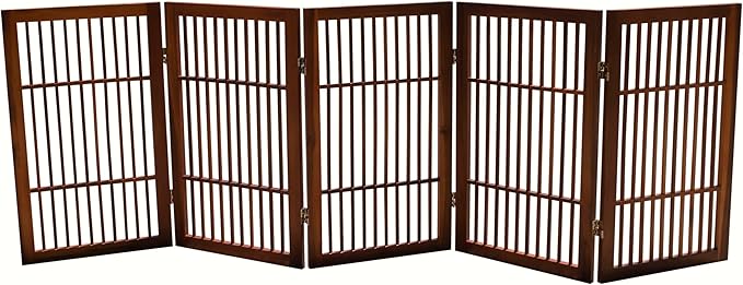 Urnporium Pet Dog Gate Freestanding, Strong Durable Folding Wooden Fence, Portable Acacia Hardwood Safety Barrier for Indoor & Outdoor Use (Brown Pet Gate, 5 Panel 30" Tall)