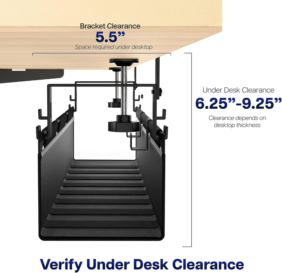 VIVO Black Clamp-on 47 in Fabric Cable Management Tray, DESK-AC47F-C