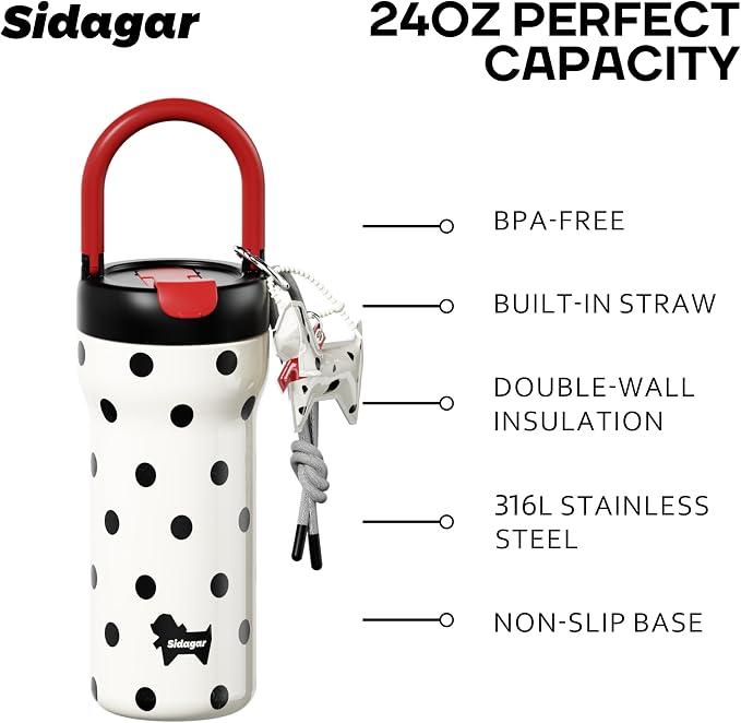 24 oz Insulated Tumbler Ceramic Stainless Steel Water Bottle, Leak Proof