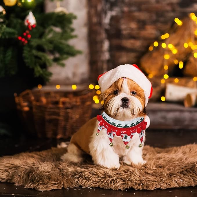 Christmas Dog Collar with Bells,Holiday Dog&Cat Knitted Jingle Dress,Pet Costume Bandana Scarf for Puppy Kitty (L)