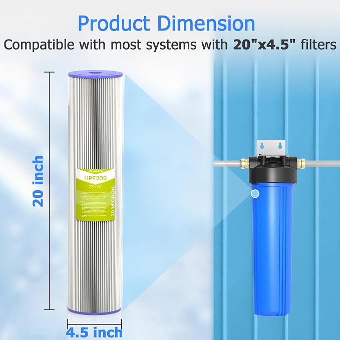 20 Micron Whole House Water Filter Cartridge, Pleated Sediment Filters