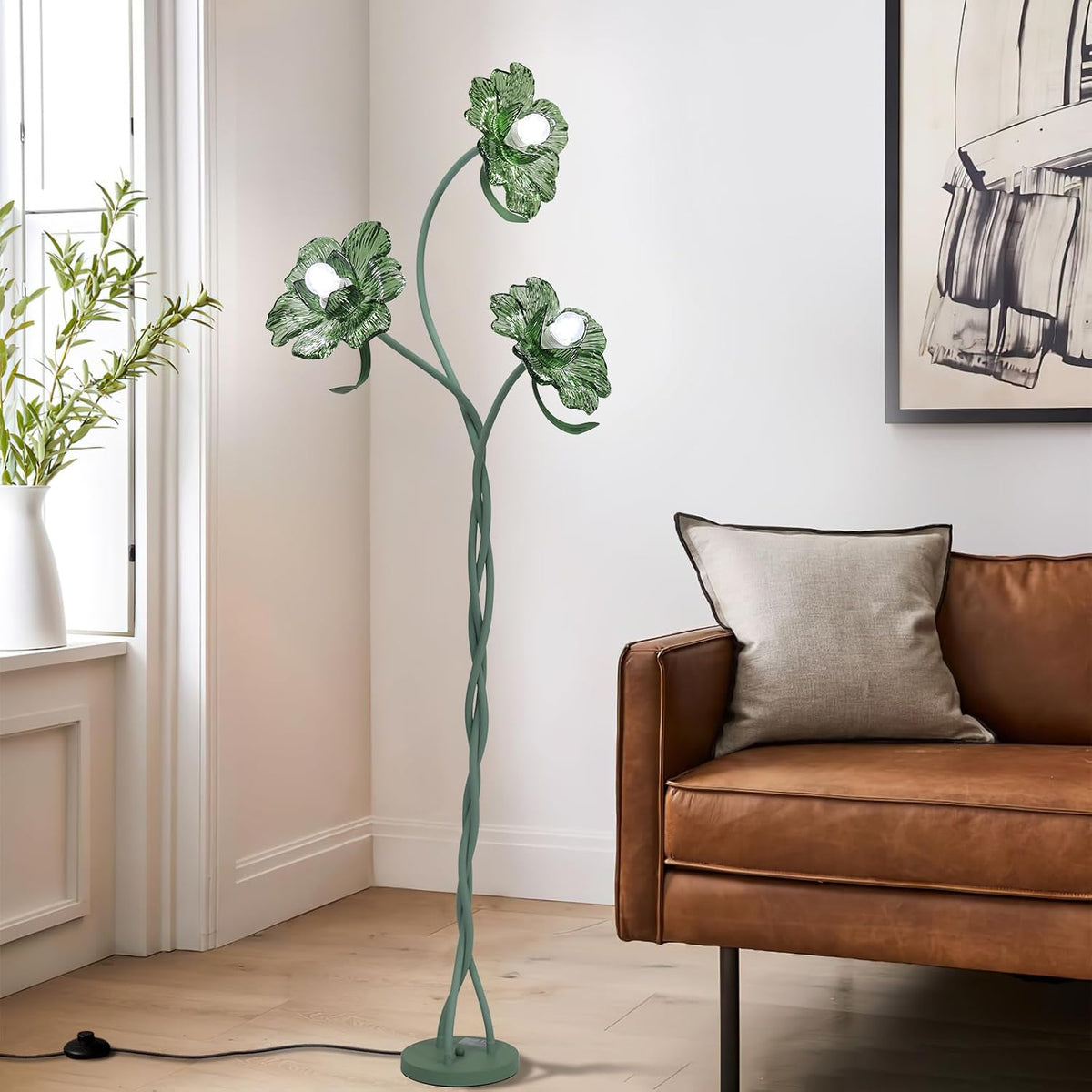 NewAoNaSen Vintage 3 Heads Flower Floor Lamp, Cute Floor Reading Light