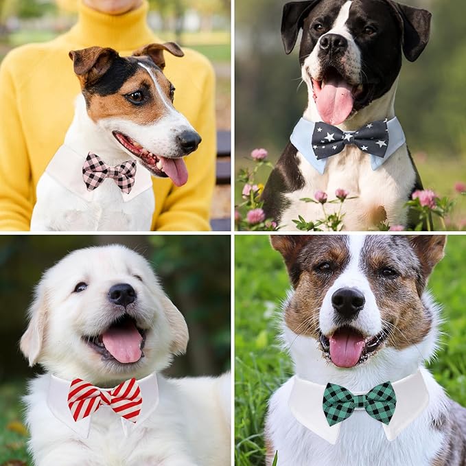 KOOLMOX 8PCS Adjustable Tux Dog Collar with Bow Tie, White Tuxedo for Large Dogs Wedding Attire