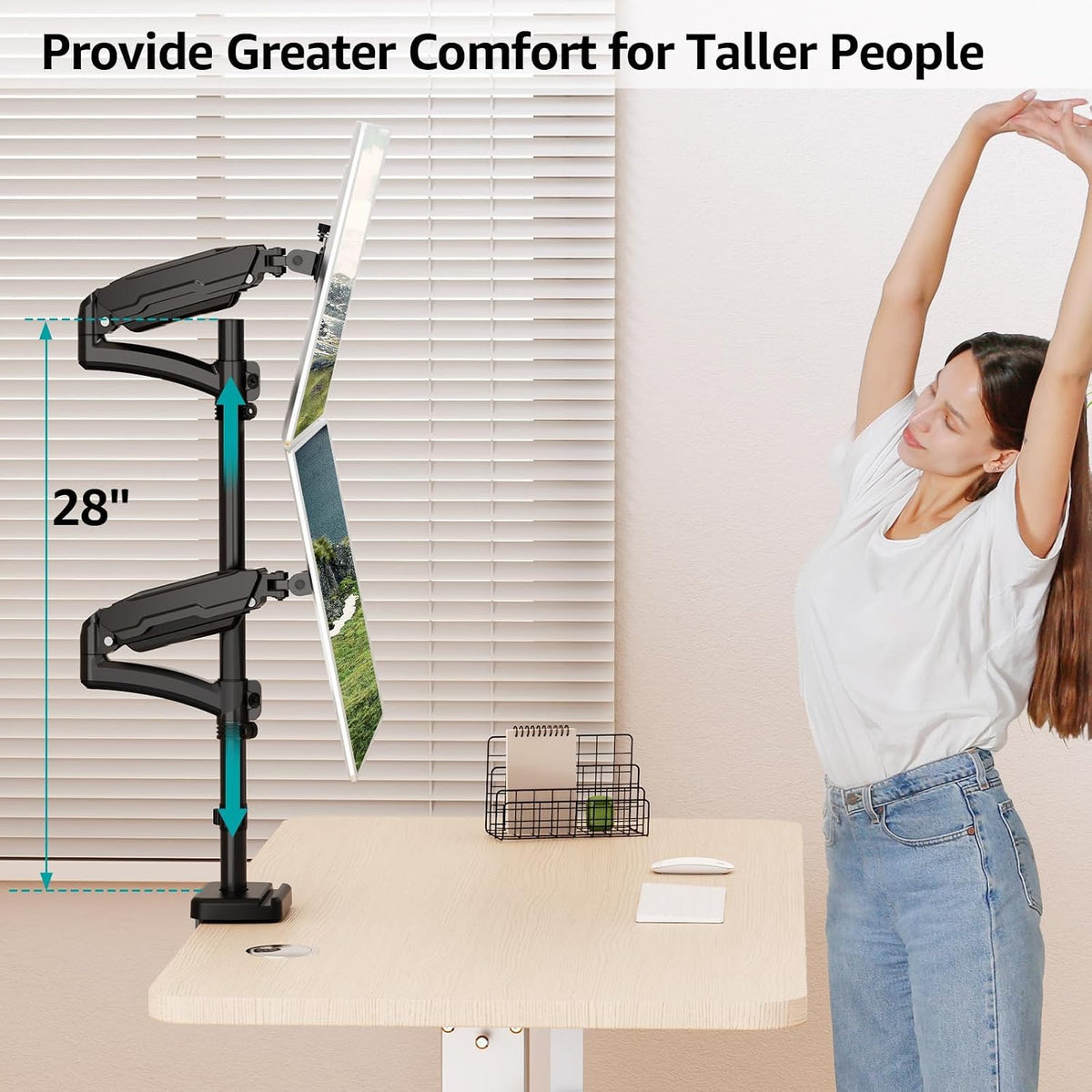 MOUNT PRO Vertical Dual Monitor Mount, Stacked Monitor Stand for 2 Computer Screens up to 32 inches, Full Motion Adjustable Tall Display Desk Mount, Each Arm Holds up to 17.6lbs, VESA Mount