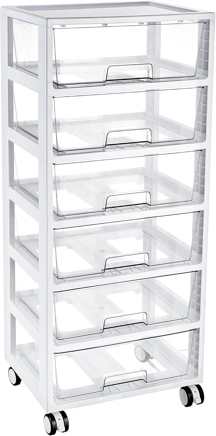 Vtopmart Rolling Drawer Cart, 6 Tier, Clear, Deep Drawers