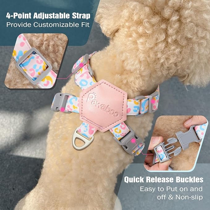 Pawaboo Small Dog Harness and Leash Set, Puppy Harness X-Frame No Pull No Choke, Dog Vest Harnesses Adjustable for Small Medium Sized Dogs,Soft Breathable Pet Harnesses, S, Colorful Leopard