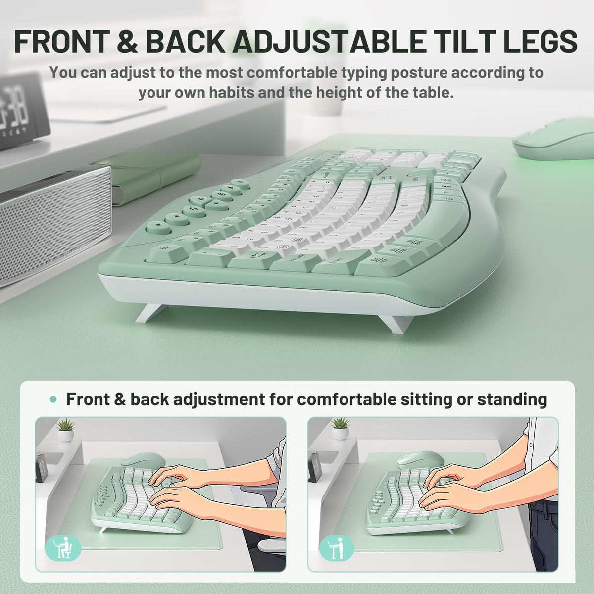 Wireless Keyboard and Mouse Combo Silent Ergonomic Curved Design for Office