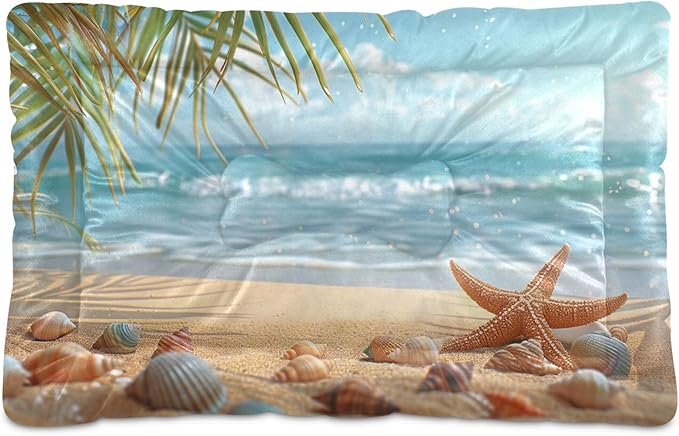 Sea Starfish Beach Dog Bed Cat Bed with Non-Slip Bottom, Kennel Bed Crate Soft Pet Bed Mattress Washable Pets Bed Pad for Small Medium Large Dogs Cats,36x24in
