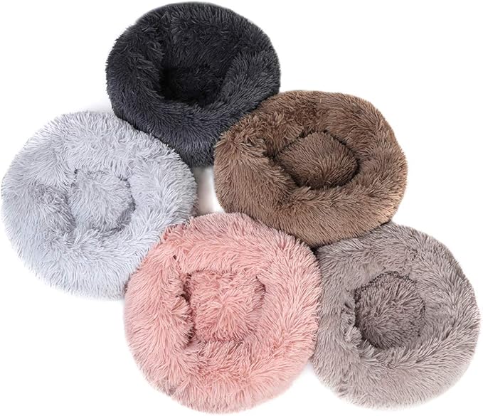 otoez Kitten Puppy Bed Extra Small XS Round Dog Cat Beds Anti Anxiety Plush Pet Calming Donut Bed with Non-Slip Waterproof Bottom, Washable (15.7", Pink)