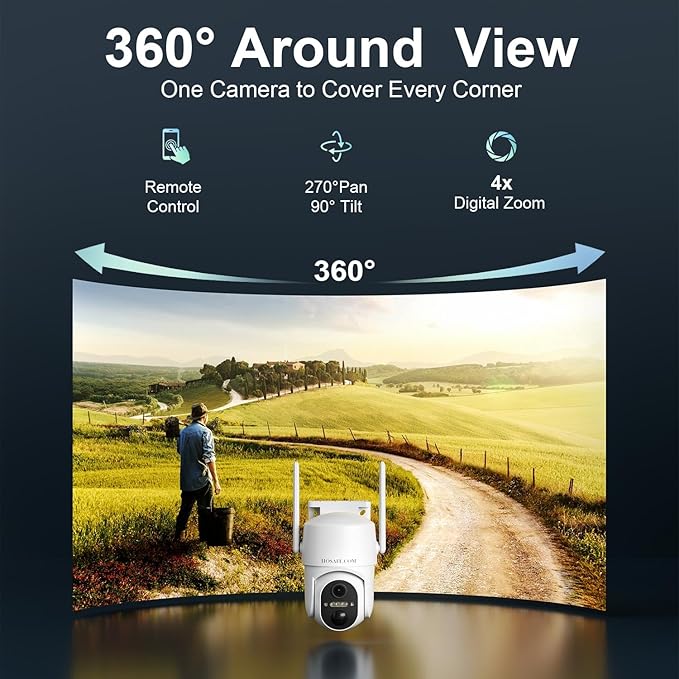 4G LTE Cellular Solar Security Camera Wireless Outdoor, No WiFi Security Camera, Off Grid 2K Color Night Vision 360° Live View,Built-in SIM Card with Cloud Storage for Barn Farm Jobsite (2 PCS)