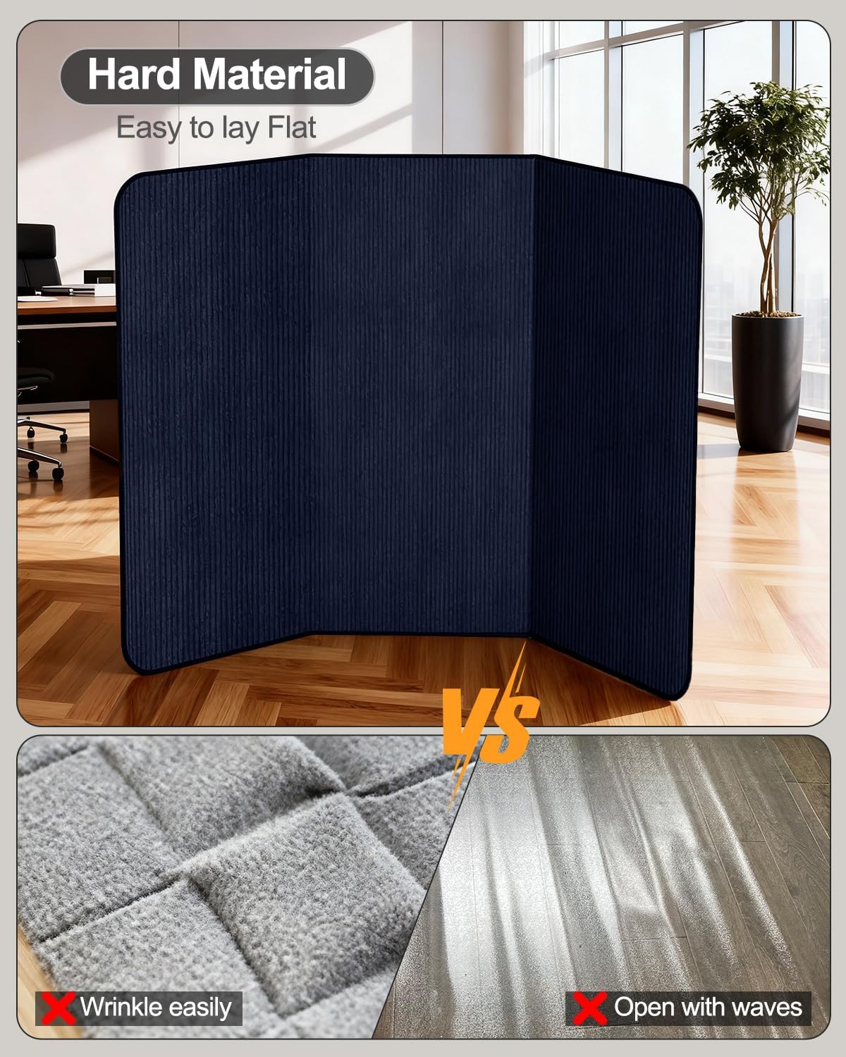 Blvornl Corduroy Office Chair Mat for Hardwood Floor and Low Pile Carpet, 35.4" x 47.3" Non-Slip Desk Rolling Chair Mat for Hard Floors, Heavy Duty Carpeted Floor Protector Rug for Home, Dark Blue