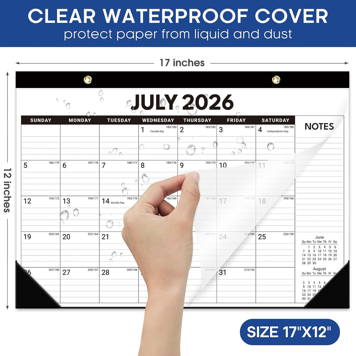 Taja 6 Pack of Desk Calendar 2026-2027, Jul 2026-Dec 2027, 17" x 12"