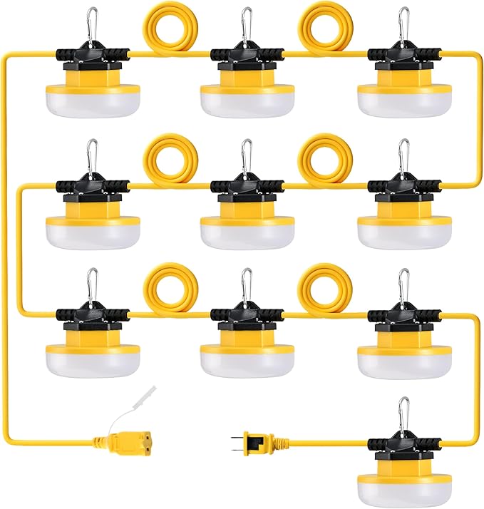 LEDIARY 100FT LED Construction String Lights, 150W 15000LM String Work Light, Linkable Jobsite Lights, Weatherproof Temporary Lighting Indoor&Outdoor, ETL Listed