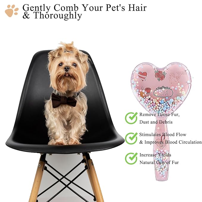 Small Dog Brush, Soft Dog Grooming Comb for Shih Tzus, Yorkies, Maltipoos, Maltese, Love Shape Puppy Massaging Pet Hair Brush, Cat Brush, for Small Dogs Cats of All Hair Types (Pink Blue)