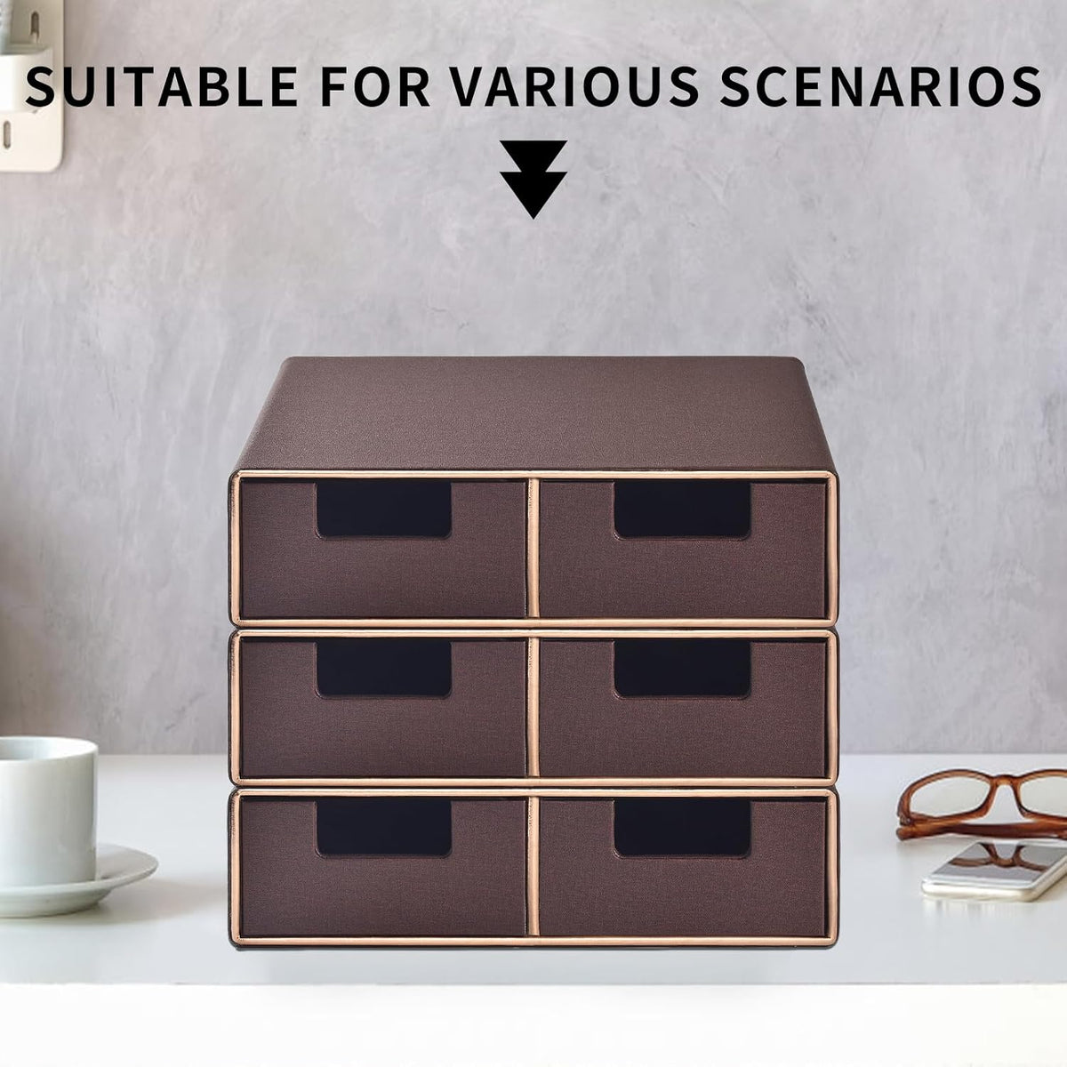 Stackable Desk Drawer Organizer,Dressing table organizer for Jewelry/Cosmetics,Coffee Maker Display holder and Storage Box for Home office,Brown
