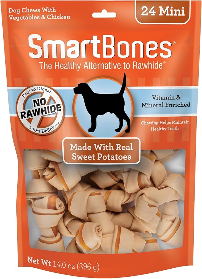 SmartBones Mini Chews With Real Sweet Potato, Rawhide-Free Chews For Dogs, 24 Count
