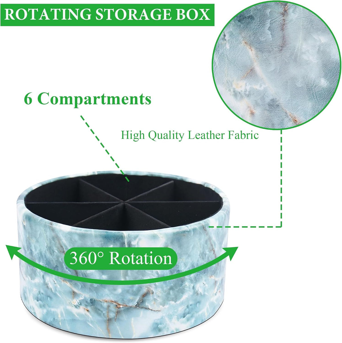 Remote Control Holder, 360°Spinning PU Leather Desk TV Remote Caddy,Desk Storage Box Room Accessories for Controller, Media,Mail,Calculator, Mobile Phone,Pencil(1-Big Marble Green)