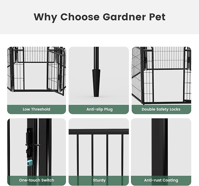 24 in(H) Decorative Garden Fence Outdoor for Yard with Gates,Heavy Duty Iron 16 Panels Total 29.4ft(L) Anti Dig Fence with Gravity Automatic Lock for Indoor/Outdoor Decorative Dog Fence,Black