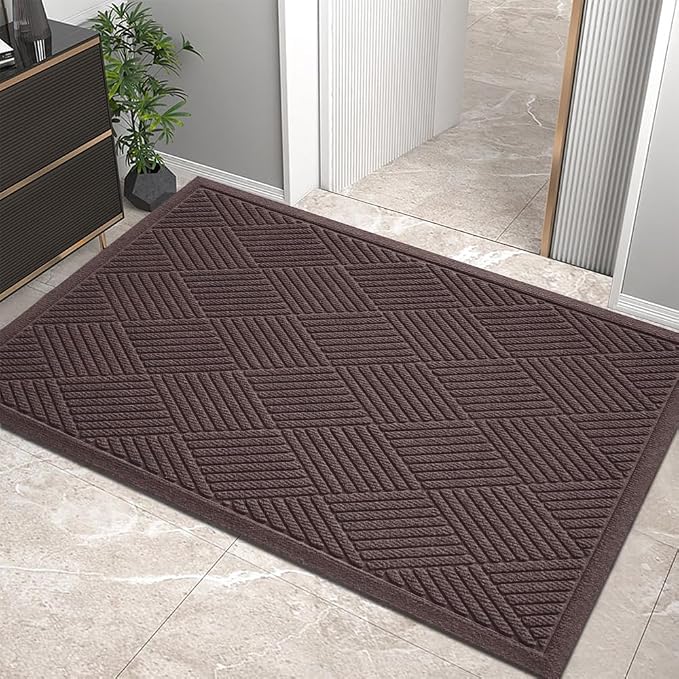 HIYARD Sturdy Front Door Mat, Absorbent Muddy Dirt Resist Welcome Door Mats