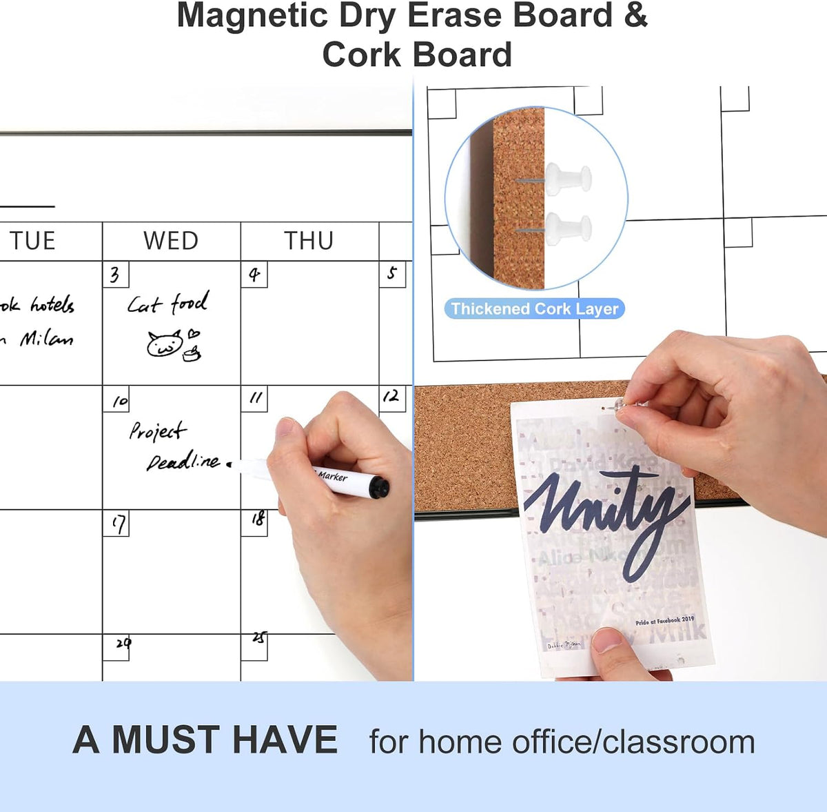ARCOBIS Dry Erase Calendar with Cork Board for Wall