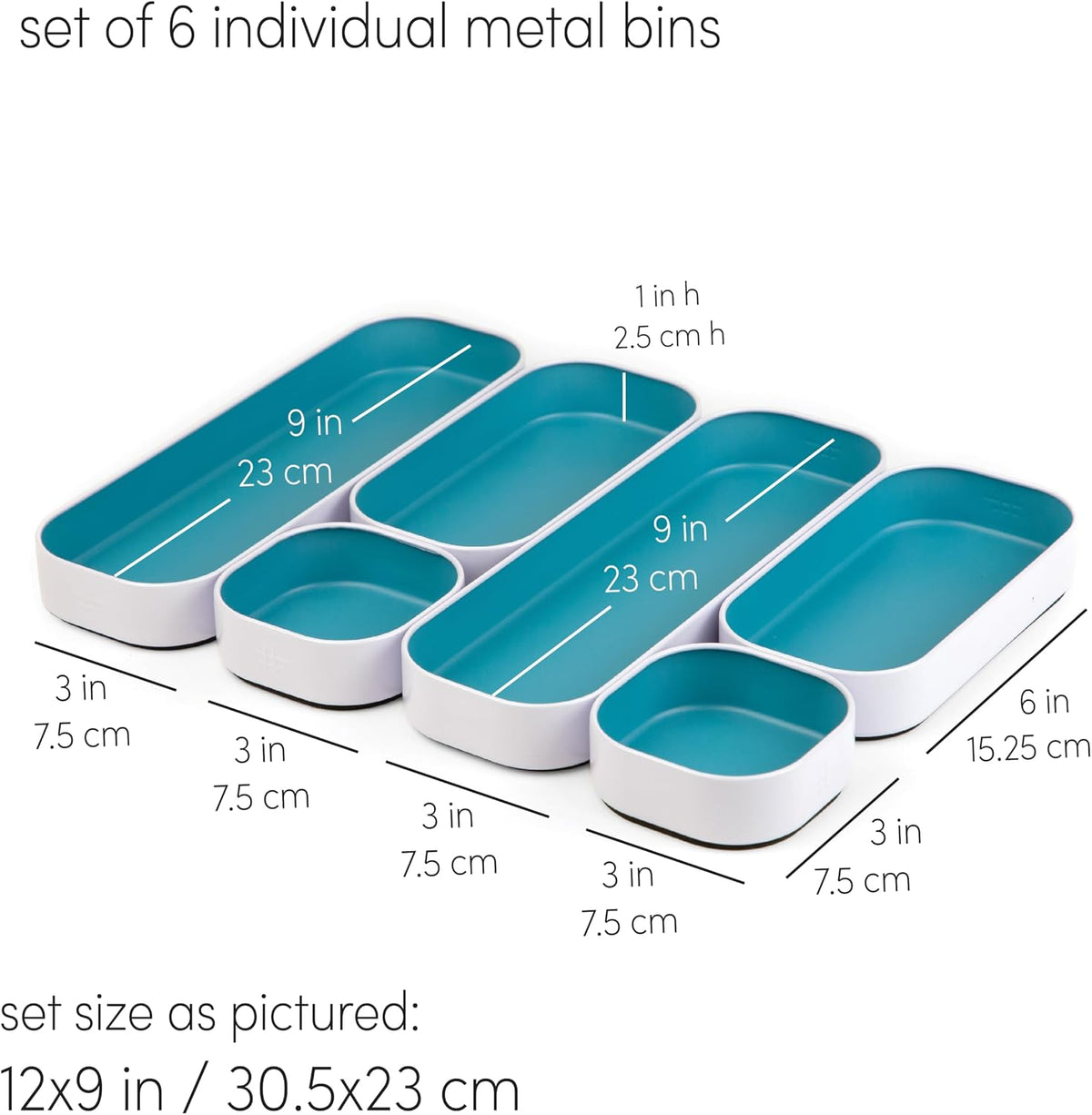 Three by Three Seattle Metal Stacking Bins Drawer Organizer, 6-Pc (Sky)