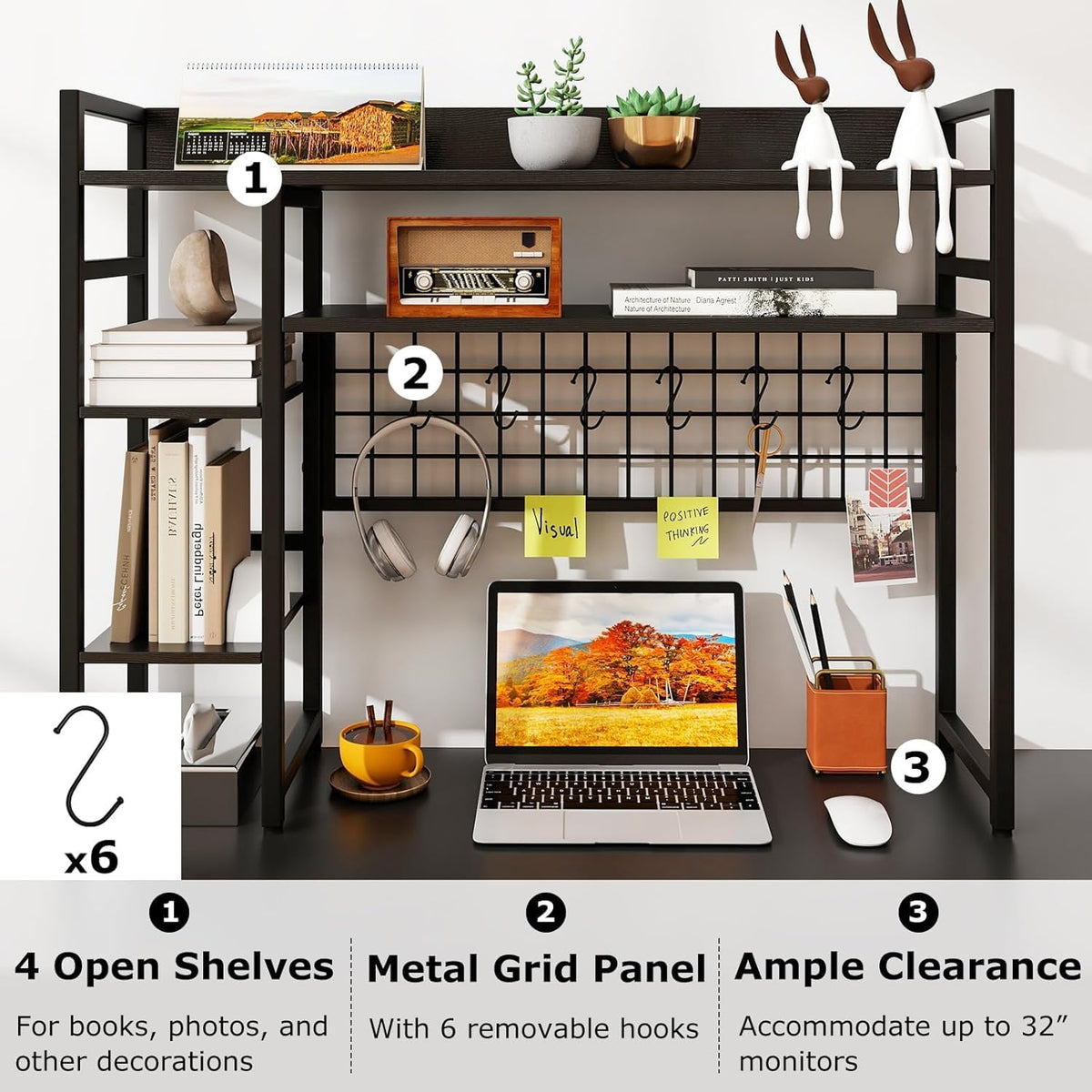 COSTWAY Desktop Bookshelf for Monitors up to 32", Countertop Organizer