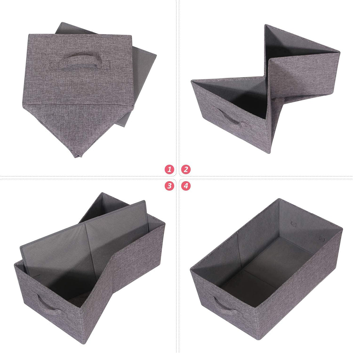 TENABORT Set of 5 Closet Organizer Bins with Handle, Fabric Foldable Storage Baskets Cloth Box Containers for Shelves Home Office Clothes Clothing, Gray, Jumbo