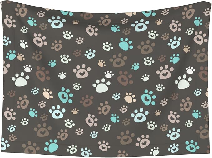 Paw Blanket for Dog Cat - Love Heart Paws Throw Blanket 23x16 Brown Pet Blanket for Couch Sofa Bed