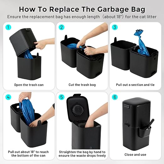 Cat Litter Trash Can for Odor Control, Hands-Free Patent Structure Litter Disposal System with 2 Refill Cartridge Dual-Color Bags Last Up to 36 Weeks